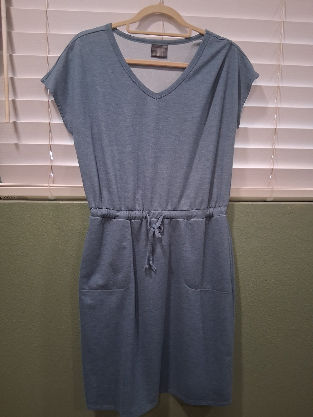 V-Neck Drawstring Midi Dress in Dusty Blue